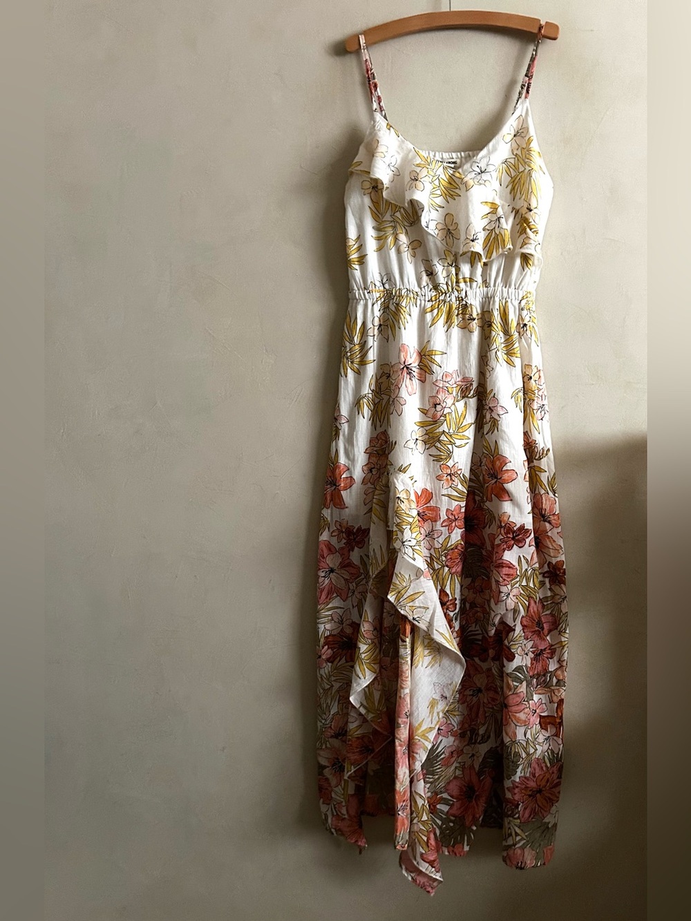 Billabong White Maxi Dress with Mustard and Coral Floral Print